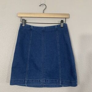 Free People Jean Skirt Women's Size 2 Blue Denim Cotton Comfort Fit Back‎ Zip